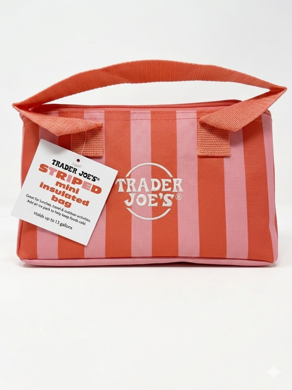 Trader Joe’s Striped Mini Insulated Bag Pink and Red Tote NWT 1.5 Gallon